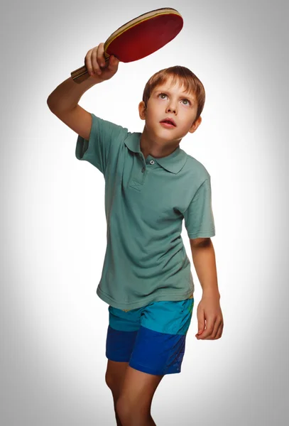 Gray sport tennis table boy young fun play racket playing ping p — Stock Photo, Image