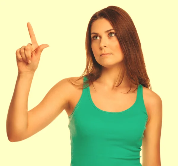 女性プレス タッチ スクリーン ポイント指ボタンを押すの分離 — ストック写真