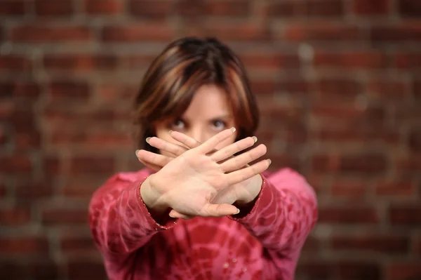 Woman showing stop gesture — Stock Photo, Image