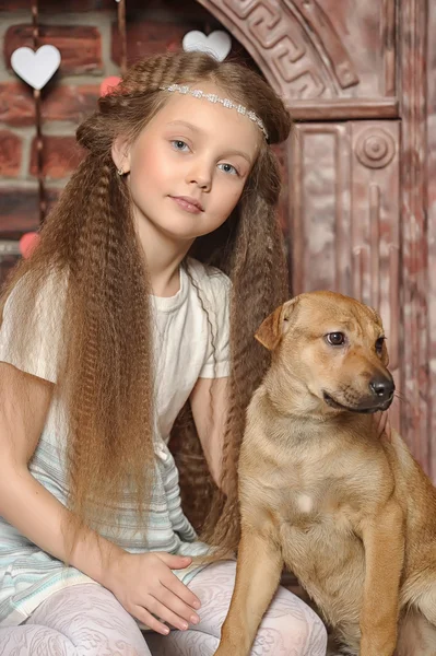 Chica con un cachorro —  Fotos de Stock