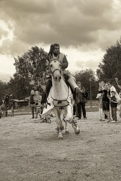 Μεσαιωνικό ιππότης με άλογο — Φωτογραφία Αρχείου