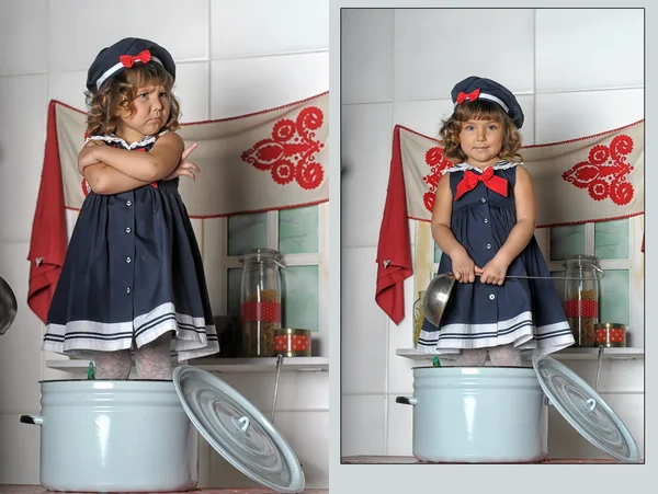 Portrait of a little girl in the kitchen — Stock Photo, Image