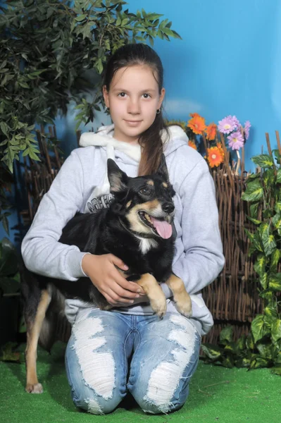 Dospívající dívka se psem — Stock fotografie