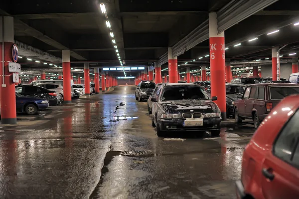 Underground parking in the shopping center Auchan, St. Petersburg, Russia