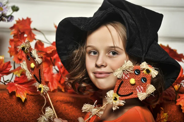 Girl with pumpkins — Stock Photo, Image