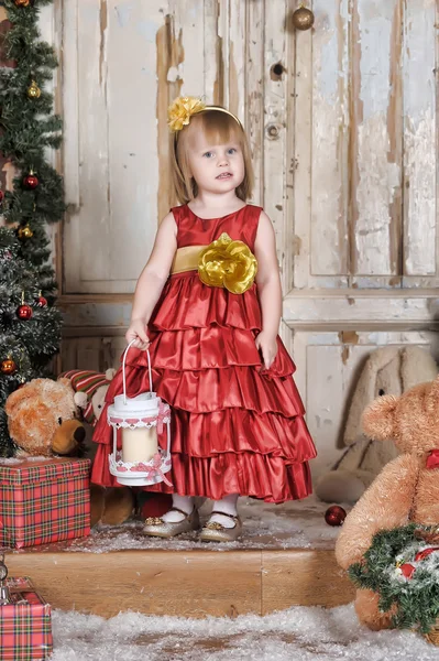 Girl near Christmas fir-tree — Stock Photo, Image