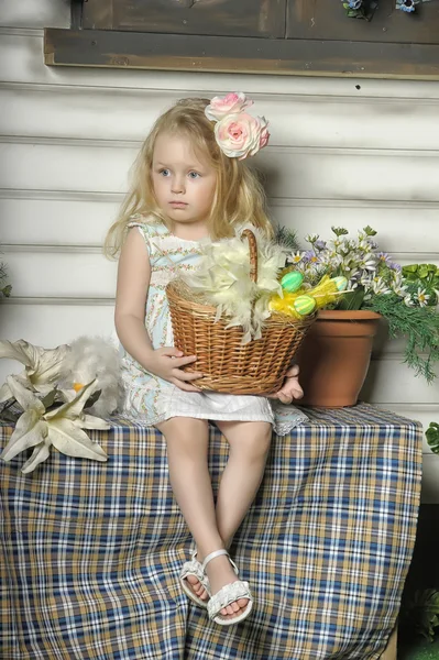Girl with basket — Stock Photo, Image