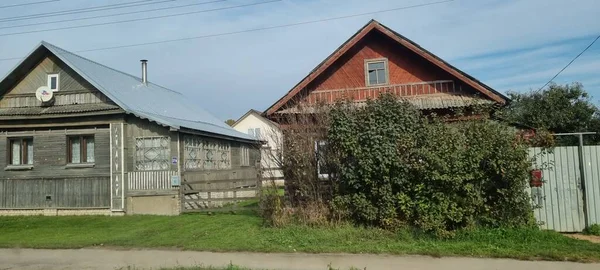Russland Twer 2021 Holzhäuser Entlang Der Autobahn — Stockfoto