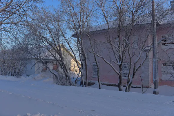 Russia Vorkuta 2021 Severny Village Abandoned Houses Winter Snow — Stock Photo, Image