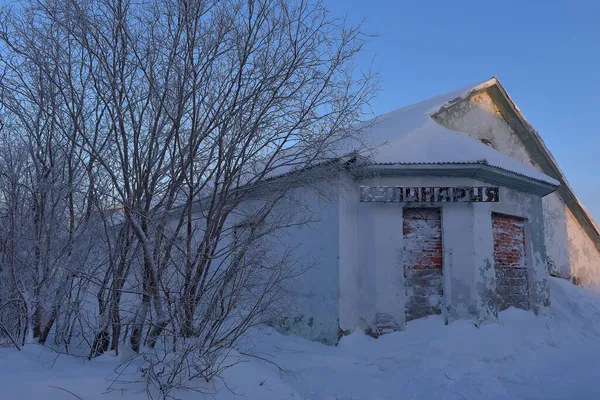 Rusland Vorkuta 2021 Severny Village Verlaten Huizen Winter Sneeuw — Stockfoto