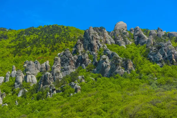 Piliers Rocheux Dans Vallée Des Fantômes Chaîne Montagnes Demerji Crimée — Photo