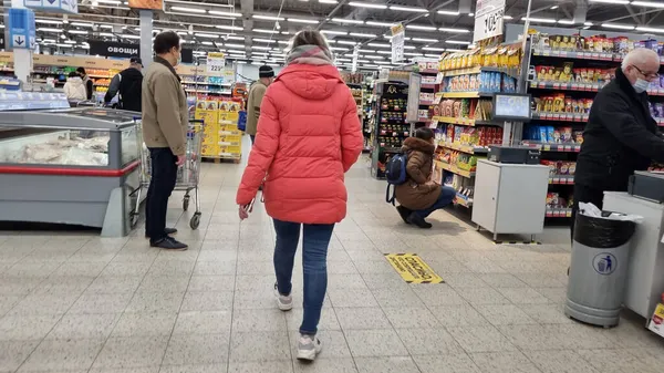 Russia Petersburg 2021 Shoppers Supermarket Coronavirus Epidemic — Stock Photo, Image