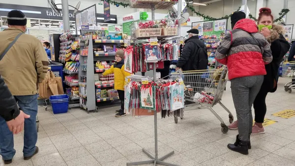 Russia Petersburg 2021 Shoppers Supermarket Coronavirus Epidemic — Stock Photo, Image