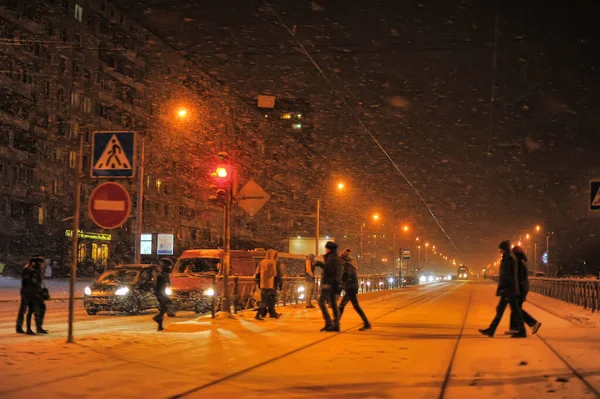 Russia Petersburg 2021 Streets Sleeping Areas City Evening Snow Stock Photo