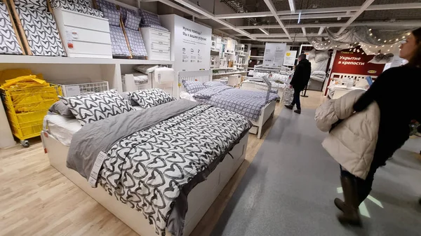 Russia Petersburg 2021 Beds Sale Ikea Furniture Store — 图库照片