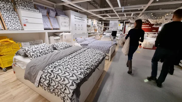 Russia Petersburg 2021 Beds Sale Ikea Furniture Store — Stock Photo, Image