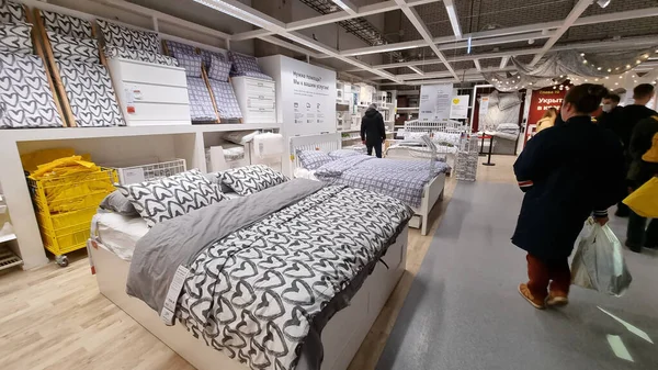 Russia Petersburg 2021 Beds Sale Ikea Furniture Store — Stock Photo, Image