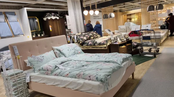 Russia Petersburg 2021 Beds Sale Ikea Furniture Store — 图库照片