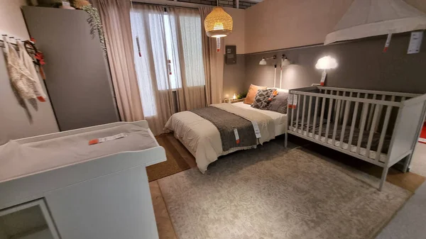 Russia Petersburg 2021 Exposition Child Room High Bed Ikea Furnitue — 스톡 사진