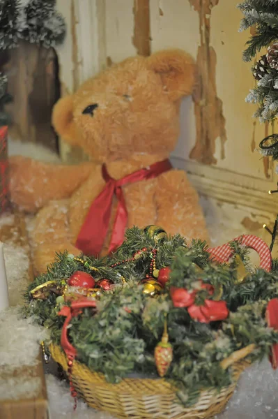 Teddy Bear Christmas Decorations Close — Stock Photo, Image