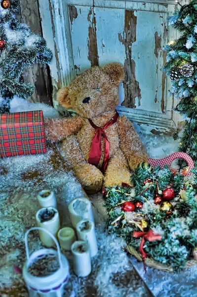 Teddy Bear Christmas Decorations Close — Stock Photo, Image