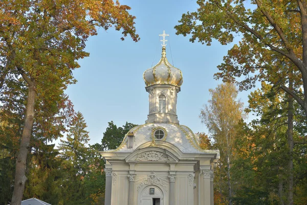 Russland Peterhof 2021 Die Dreifaltigkeitskirche Alt Peterhof Einem Warmen Sonnigen — Stockfoto