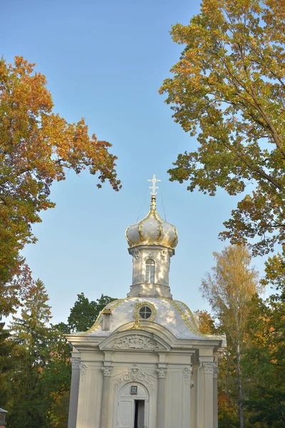 Rosja Peterhof 2021 Kościół Świętej Trójcy Starym Peterhof Ciepły Słoneczny — Zdjęcie stockowe