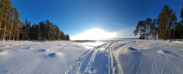 Panorama Lago Onega Coberto Neve Inverno — Fotografia de Stock