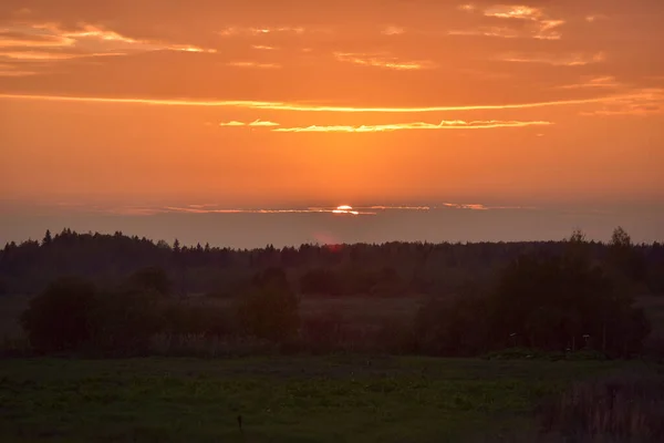 Beau Paysage Champ Automne Soir Coucher Soleil — Photo