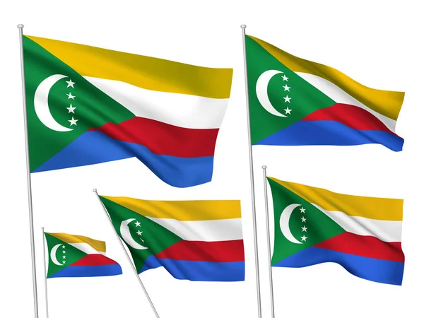 Comoren Vector Vlaggen Ingesteld Verschillende Golvende Stoffen Vlaggen Wapperen Wind — Stockvector