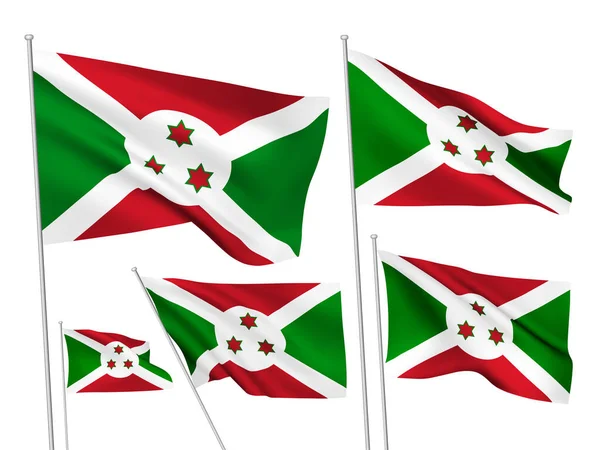 Burundi Vektor Zászlók Beállítva Különböző Hullámos Szövet Zászlók Lobognak Szélben — Stock Vector