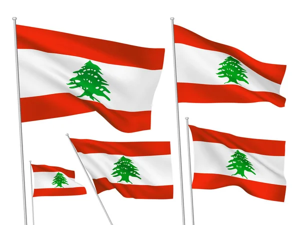 Libanoni Vektorzászló Beállítva Különböző Hullámos Szövet Zászlók Lobognak Szélben Eps — Stock Vector