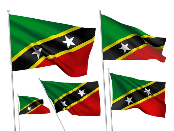 Saint Kitts Nevis Vector Vlaggen Ingesteld Verschillende Golvende Stoffen Vlaggen — Stockvector