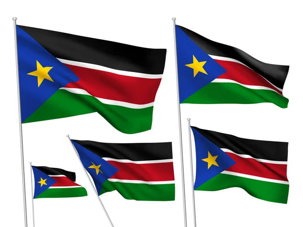 South Sudan Vector Flags Set Different Wavy Fabric Flags Fluttering — Stock vektor