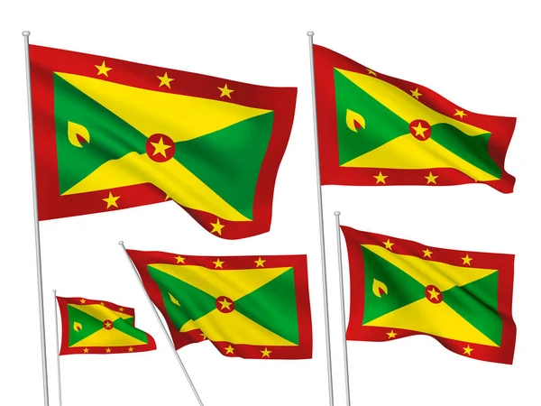 Grenada Vector Vlaggen Ingesteld Verschillende Golvende Stoffen Vlaggen Wapperen Wind — Stockvector