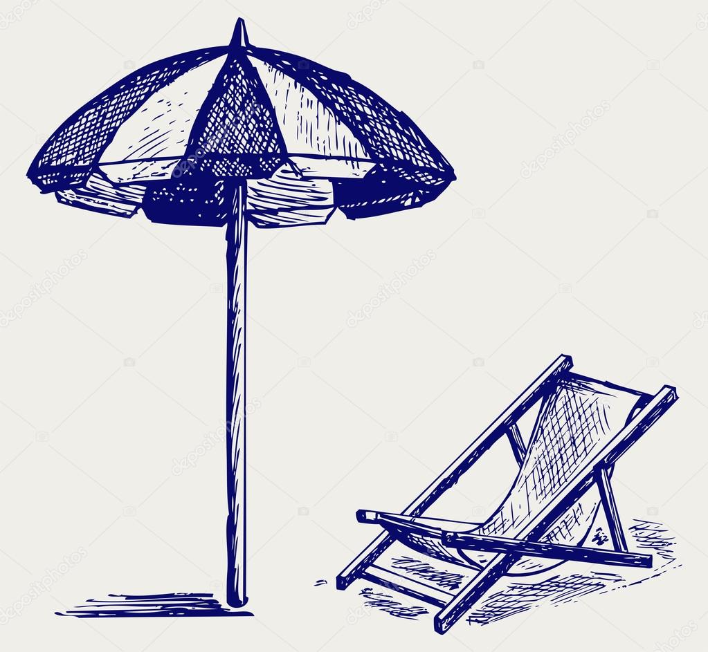 Chair and beach umbrella