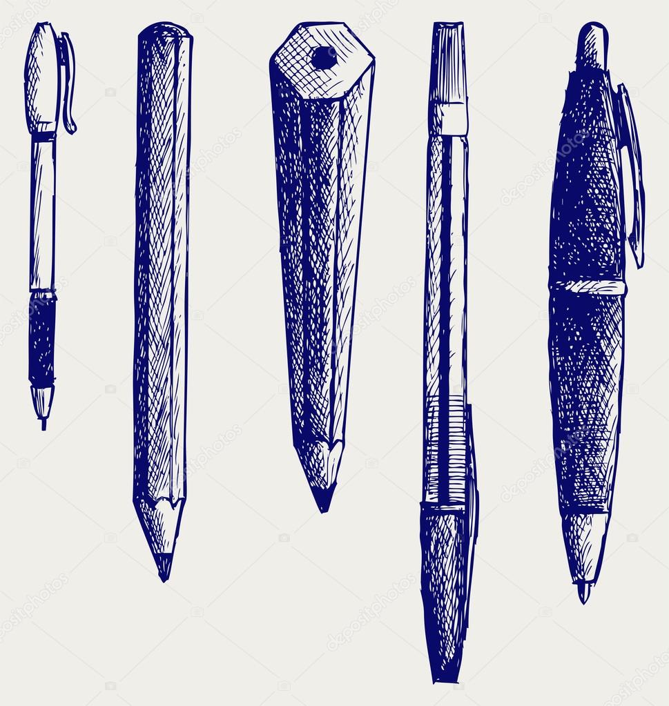 Pencil, pen and fountain pen icons