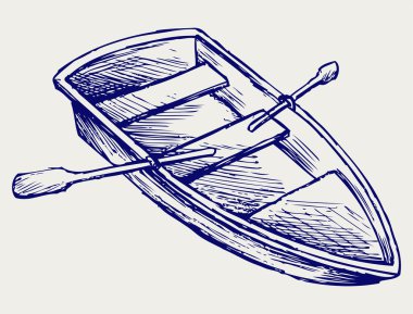 Wooden boat with paddles clipart