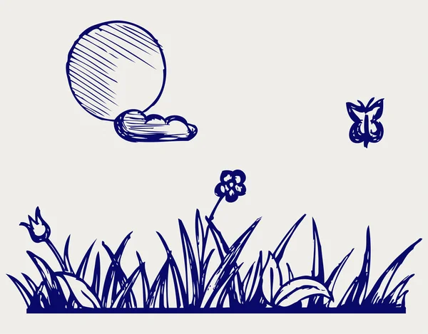Herbe et fleur — Image vectorielle