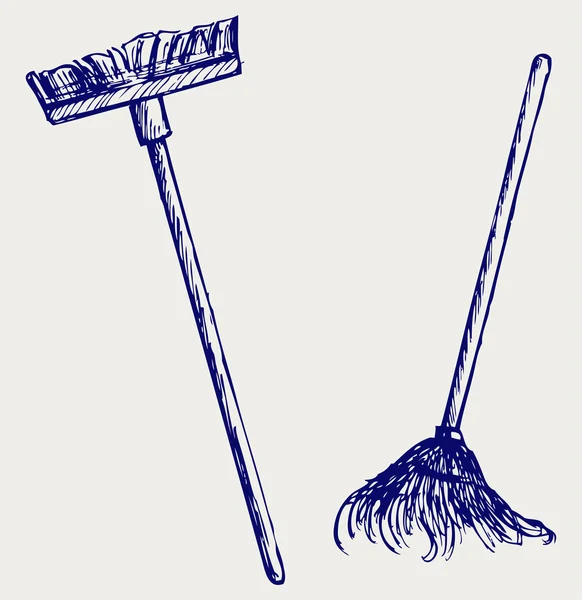 Mop and broom — Stock Vector