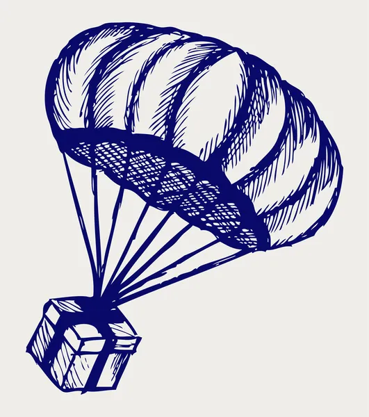 Presente y paracaídas cayendo del cielo — Vector de stock
