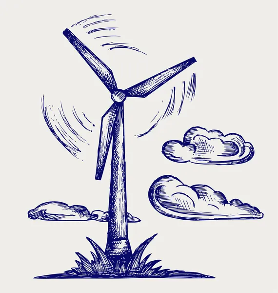 Moulin à vent et nuages — Image vectorielle