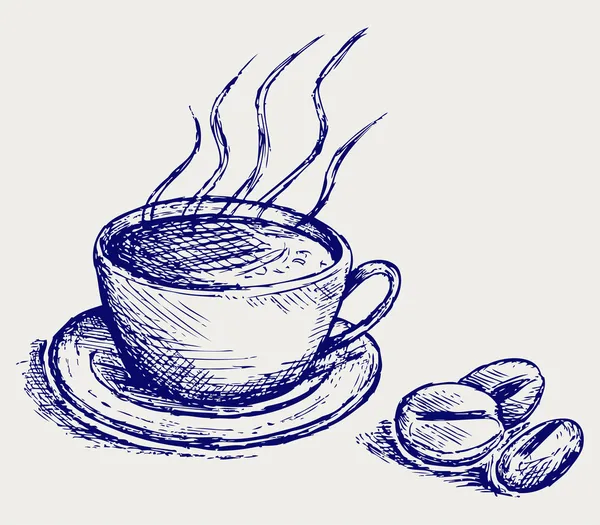 Koffiekopje en bonen — Stockvector