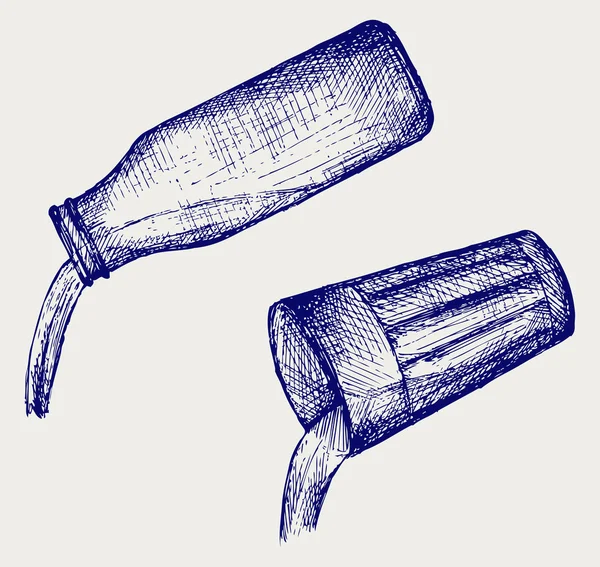 Mjölk hälls från en flaska och glas — Stock vektor