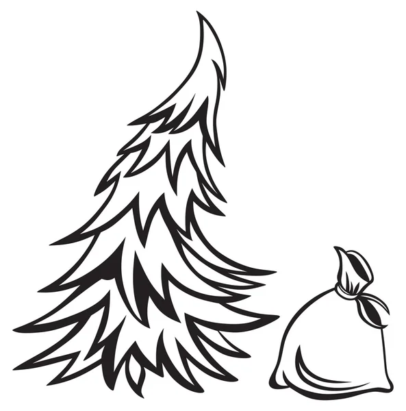 Weihnachtsbaum und Tüte mit Geschenken — Stockvektor