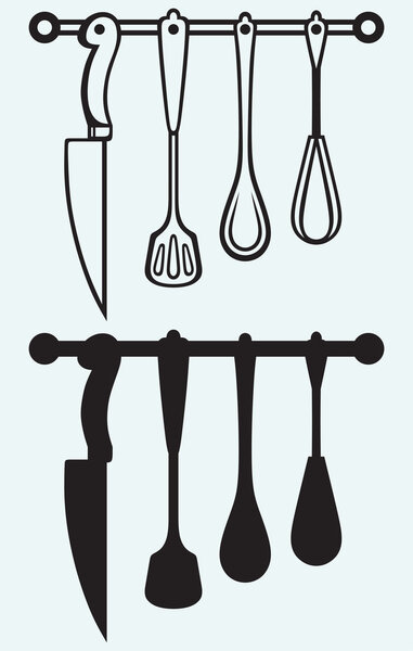 Rack of kitchen utensils