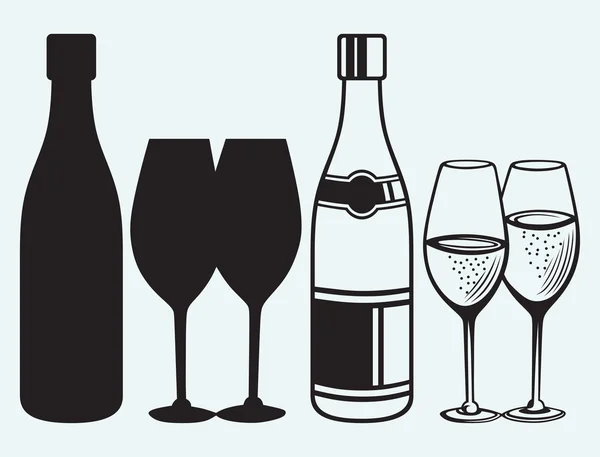 Verres à vin et bouteilles — Image vectorielle