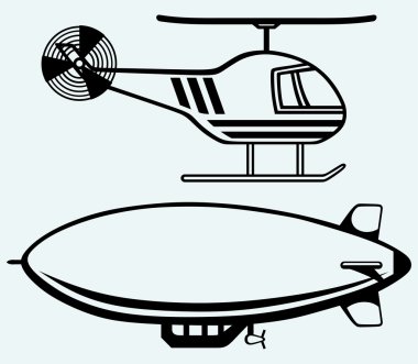Helicopter and dirigible clipart