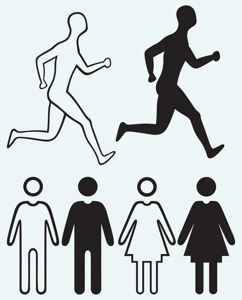 Icono hombre y mujer. Hombre corriendo — Vector de stock