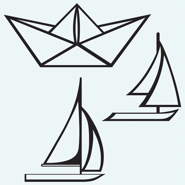 Origami barco de papel y velero vela — Vector de stock